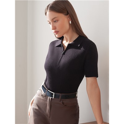 Джемпер-поло с застежкой на молнии из хлопка с кашемиром