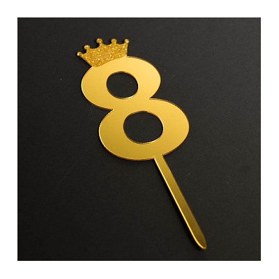 Топпер "Цифра 8" с короной золото 6*10,5 см