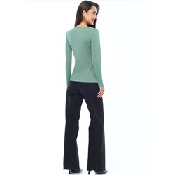 Блузка мятная в рубчик с кружевом