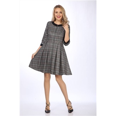 Lady Style Classic 1728 серый_с_розово-желтой_клеткой, Платье