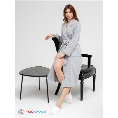 Женский махровый халат с кантом серебристый МЗ-32 (53)
