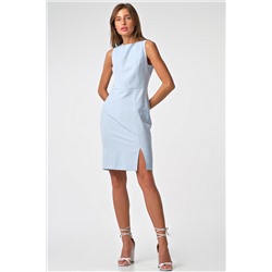 Платье-футляр мини без рукавов голубое