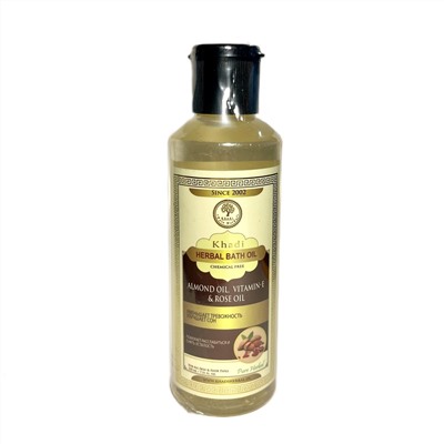 Herbal Bath Oil ALMOND OIL, VITAMIN-E & ROSE OIL, Khadi India (Травяное масло для ванны МИНДАЛЬНОЕ МАСЛО, ВИТАМИН Е и МАСЛО РОЗЫ, Кхади Индия), 210 мл.