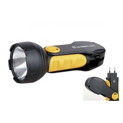 Фонарик с подзарядкой (аккумулятор) ULTRA FLASH LED3828, 1LED, 220В,0,5Вт черн/желт.