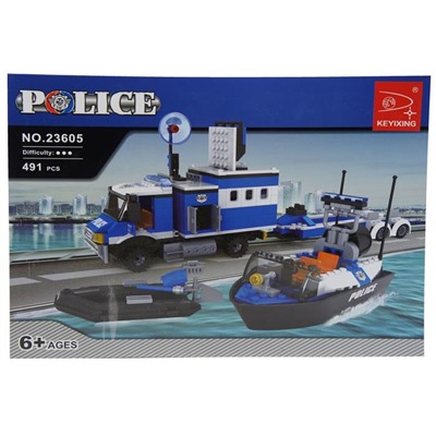Конструктор Police 491дет. Полицейская техника 38*27см / коробка 23605