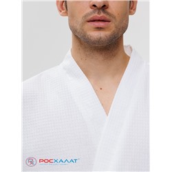 Мужской укороченный вафельный халат с планкой белый В-05 (9)