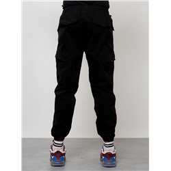 Джинсы карго мужские с накладными карманами черного цвета 2420Ch