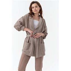 Кардиган вязаный свободный с поясом бежевый