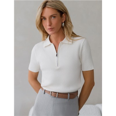 Джемпер-поло с застежкой на молнии из хлопка с кашемиром