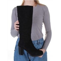 M19-675 BLACK Сапоги женские (натуральная замша, натуральный мех (полностью)) размер 38