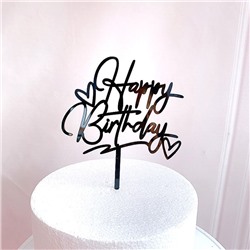 Топпер «Happy Birthday» черный с сердечками