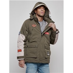 Куртка мужская зимняя с капюшоном молодежная цвета хаки 88906Kh