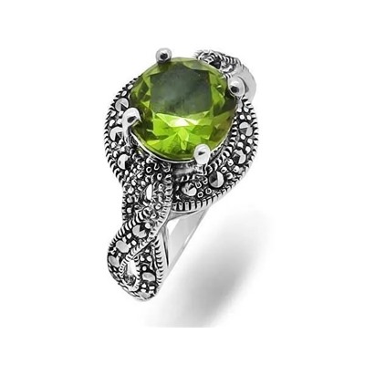 Кольцо из серебра ситалл имитация султанита, марказит, SL-AGA1495