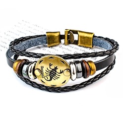 Кожаный браслет с застёжкой Знаки Зодиака SCORPIO - СКОРПИОН (кож. зам., длина 21 см.), 1 шт.