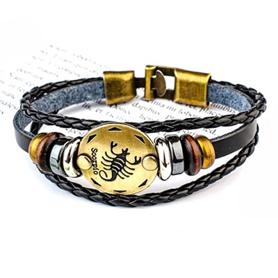 Кожаный браслет с застёжкой Знаки Зодиака SCORPIO - СКОРПИОН (кож. зам., длина 21 см.), 1 шт.