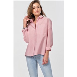 Рубашка хлопковая оверсайз с длинным рукавом в полоску на красном