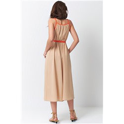 Платье летнее на тонких бретельках с завязками бежевое