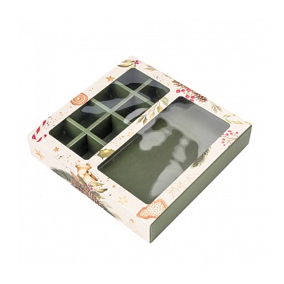 Коробка с обечайкой под шоколадку и 8 конфет "Новогодний букет", с окном 19,5*19*3,8 см