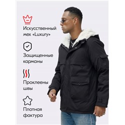 Парка мужская зимняя удлиненная с мехом черного цвета 8757Ch