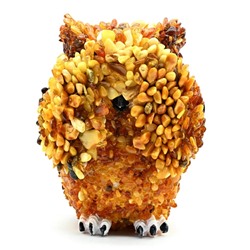 Фигурка покрытая янтарной крошкой сова "Ничего не вижу" 90*92*114мм, 175гр