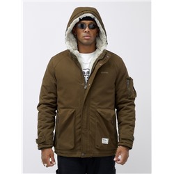 Куртка молодежная мужская зимняя с мехом темно-коричневого цвета 2611TK