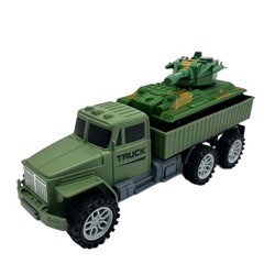 Грузовик Военный (инерцион.) бортовой + танк 28*13см / коробка  502