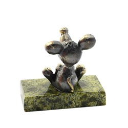 Мышка с сыром из бронзы на подставке из змеевика 50*25*45мм