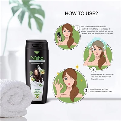 Healthy & Shiny Shampoo AVOCADO & BRAHMI OILS, Nisha (Шампунь для здоровья и сияния волос С МАСЛАМИ АВОКАДО И БРАХМИ, Ниша), 180 мл.