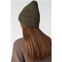 Шапка вязаная бини с отворотом хаки