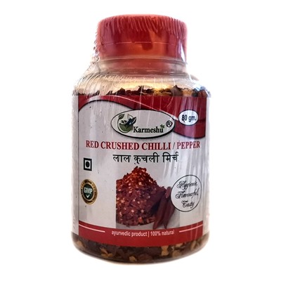 RED CRUSHED CHILLI PEPPER, Karmeshu (ПЕРЕЦ КРАСНЫЙ ЧИЛИ ДРОБЛЁНЫЙ, Кармешу), БАНКА 80 г.
