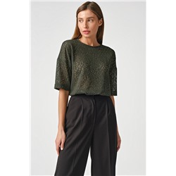 Туника трикотажная ажурная с люрексом зеленая