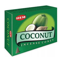 Hem Incense CONES COCONUT (Благовония конусы КОКОС, Хем), уп. 10 конусов.