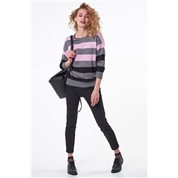 Джемпер вязаный классический в полоску сиреневый