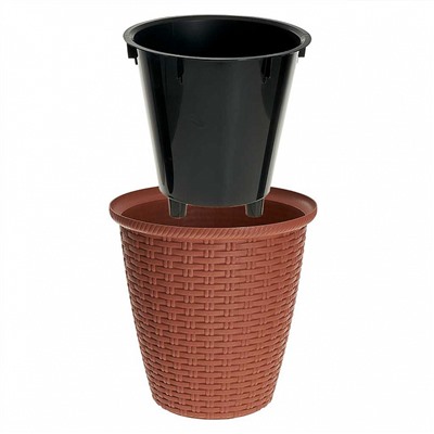 Кашпо Rattan 210 мм, 4,5 л, с внутренним горшком 2,25 л ING6213ТР-ЛМ терракотовое