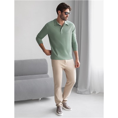 Лонгслив с воротником поло на пуговицах из премиального хлопка с эластаном