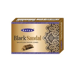 BLACK SANDAL Backflow Dhoop Cones, Satya (ЧЁРНЫЙ САНДАЛ благовония конусы стелющийся дым, Сатья), уп. 10 конусов.