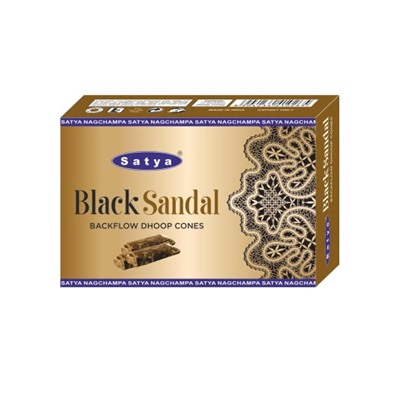 BLACK SANDAL Backflow Dhoop Cones, Satya (ЧЁРНЫЙ САНДАЛ благовония конусы стелющийся дым, Сатья), уп. 10 конусов.