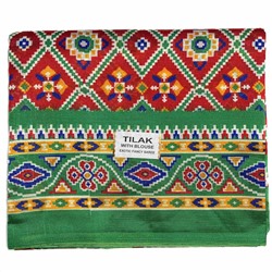 Сари TILAK с печатным принтом ЭТНИКА, цвет КРАСНО-ЗЕЛЕНЫЙ (Size: Onesize, с отрезом для блузы), РАЗНЫЙ ДИЗАЙН, 1 шт.