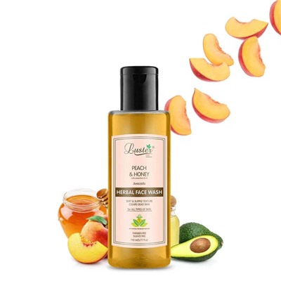 PEACH & HONEY Face Wash, Luster (ПЕРСИК И МЁД травяной гель для умывания без сульфатов и парабенов С ЭФИРНЫМ МАСЛОМ АВОКАДО, Ластер), 110 мл.