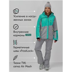 Горнолыжный костюм женский зимний большого размера зеленого цвета 07092Z