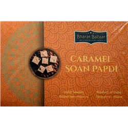 CARAMEL Soan Papdi, Bharat Bazaar (Соан Папди со вкусом КАРАМЕЛИ, индийские сладости из нутовой муки, Бхарат Базар), 250 г.