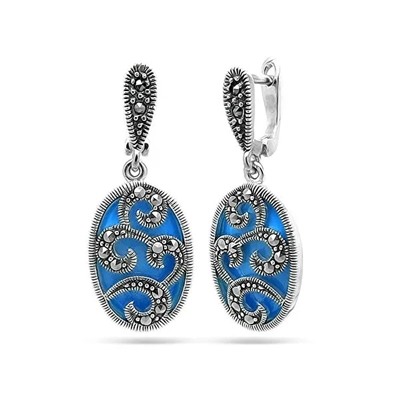 Серьги из серебра бирюза пресс., марказит, SL-AGA11