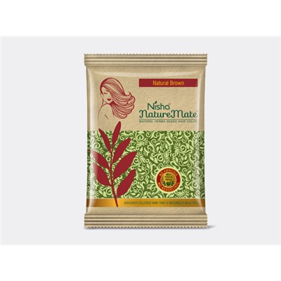 Nisha Nature Mate NATURAL BROWN Natural Henna Based Hair Color (Натуральная краска для волос на основе хны НАТУРАЛЬНЫЙ КОРИЧНЕВЫЙ, Ниша), 15 г.