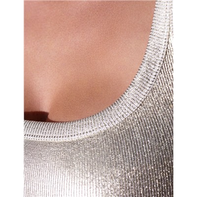 Топ в рубчик с широкими лямками с матовым покрытием металлик из хлопка с эластаном