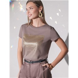 Нарядная футболка с блестящим принтом фольгой