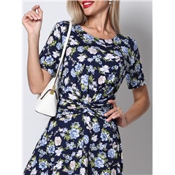 Платье трикотажное синего цвета с принтом