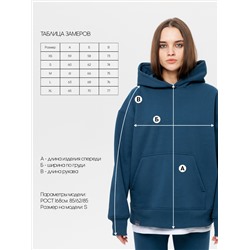 Женский худи оверсайз из футера с начесом Lingeamo темно-бирюзовый ВК-24 (23)