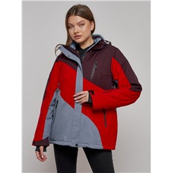 Горнолыжная куртка женская зимняя большого размера красного цвета 2308Kr