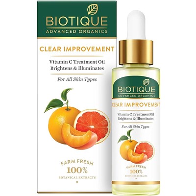CLEAR IMPROVEMENT, Biotique (ЗАМЕТНОЕ УЛУЧШЕНИЕ, Концентрированное осветляющее МАСЛО ДЛЯ ЛИЦА с Витамином С, Для сияющей кожи, Биотик), 30 мл.