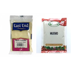 НАБОР: ПАЖИТНИК (Метхи) МОЛОТЫЙ, East End, 100 г. + ГОРЧИЦА МОЛОТАЯ, Karmeshu, ПАКЕТ 100 г. - СРОК ГОДНОСТИ ДО 31 МАРТА 2025 ГОДА